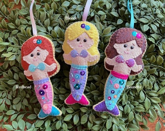 Wool Felt Mermaid Sugar Cookie Ornament Color Choice