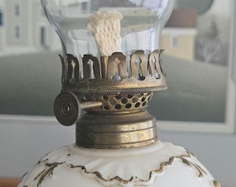 Currier and Ives Decorated Small Milk Glass Oil Lamp