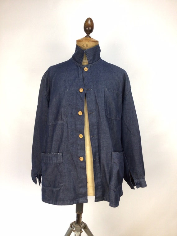 Vintage French work smock.  Denim chore coat. - image 1