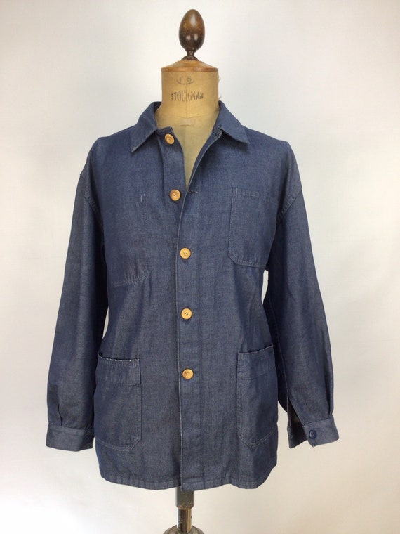 Vintage French work smock.  Denim chore coat. - image 2