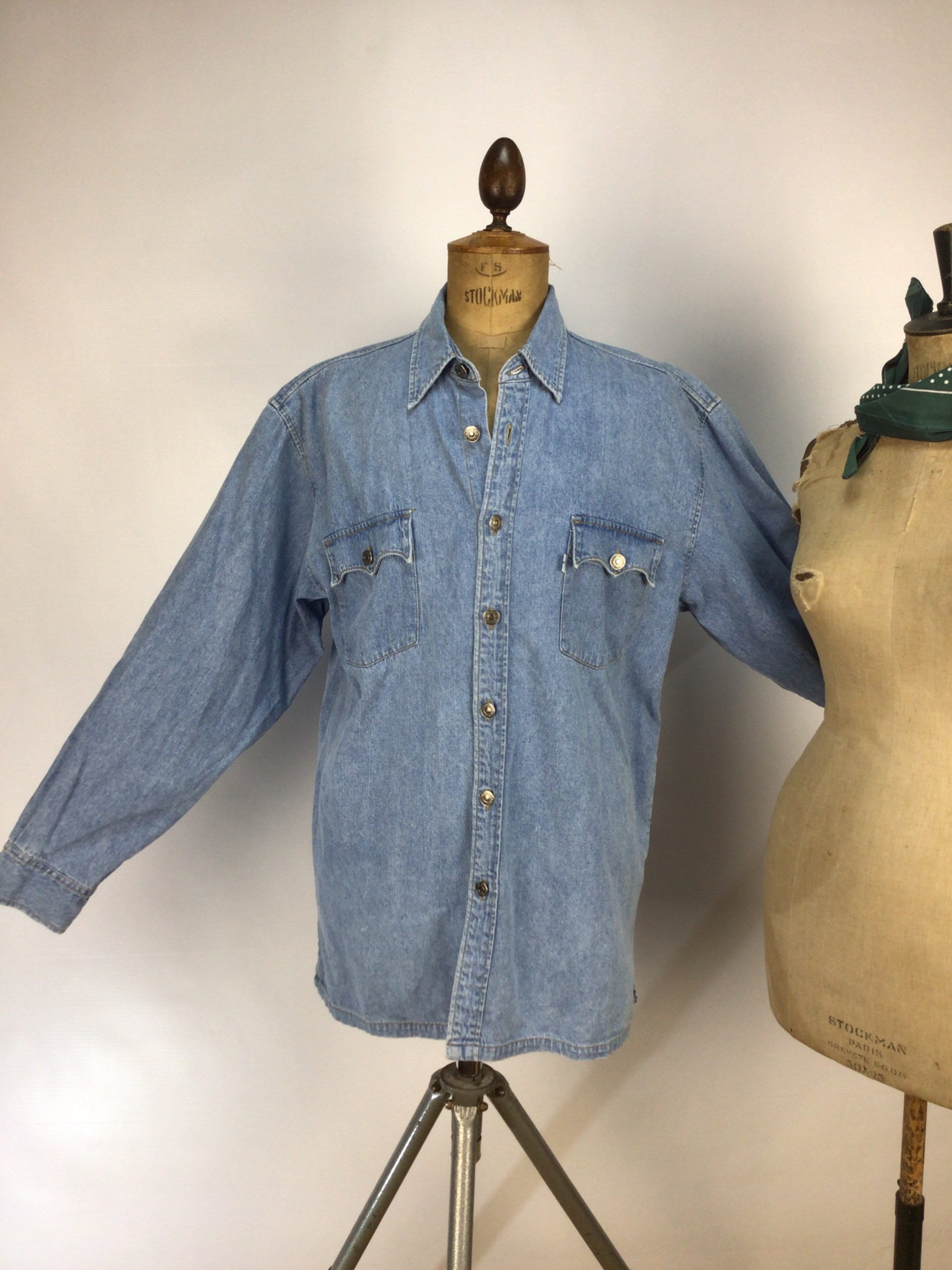Denim Tab Shirt. Oversize 1990s Rave 