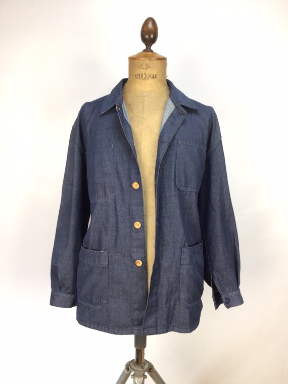 Vintage French work smock.  Denim chore coat. - image 3