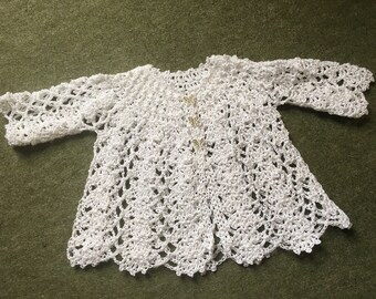 Cotton Lacy Crochet Baby Cardigan, Matinee Coat, Hand Crochet Baby Girl Sweater, 6 months.