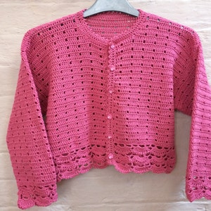 Lace Edge Crochet Cardigan. Girls Crochet Sweater. Age 4 - Age 12