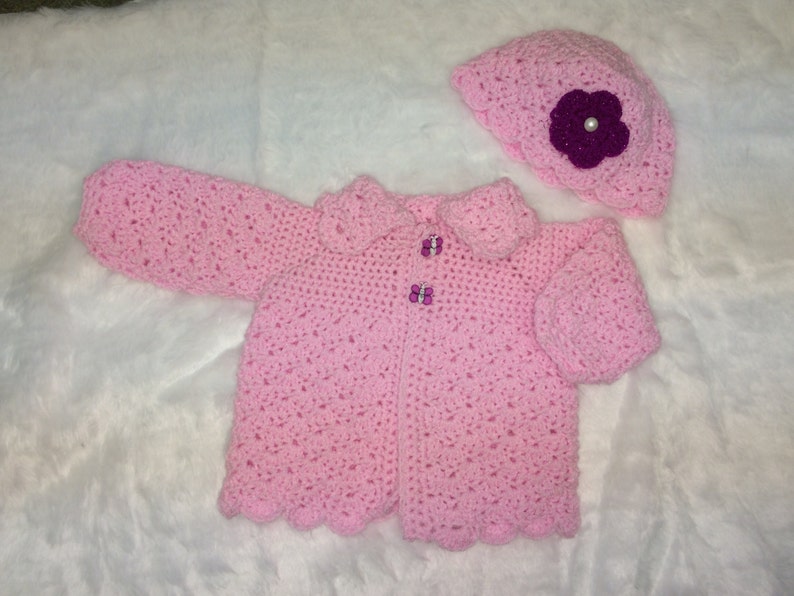 Baby Crochet Jacket and Hat Set. Crochet Baby Cardigan and Etsy