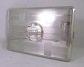 French mid-century slim cigarette case. Very good original condition. Souvenir Chateau de Blois.