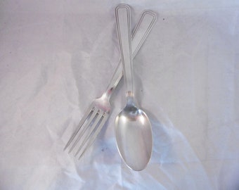 Large Art Deco silver plate fork and spoon. Hallmarked 84. Ideal serving utensils