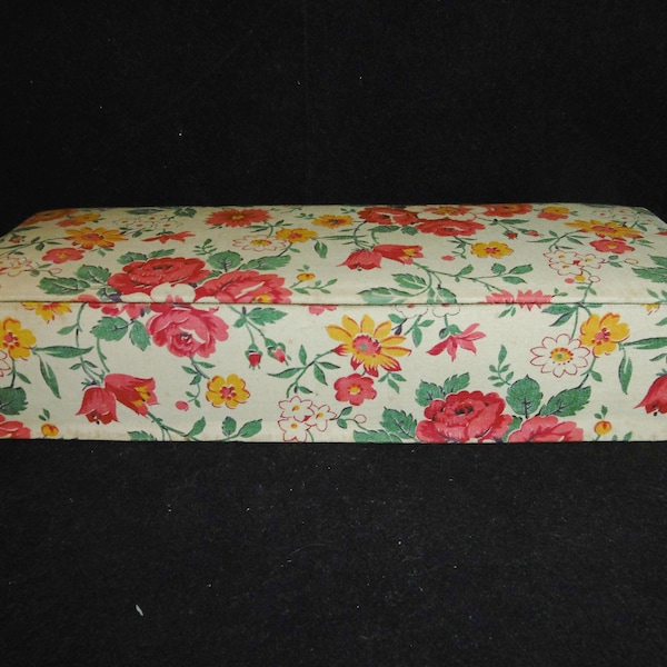 Lovely vintage French floral glove box, trinkets, sewing, crafting c1940