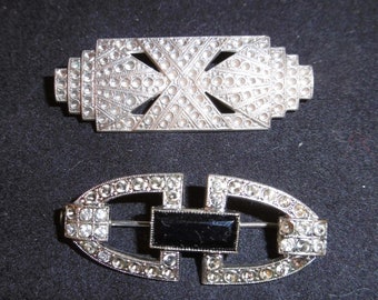 2 Antique French Art Deco brooches, broches, pins, badges