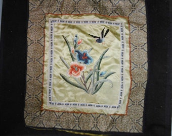 Vintage hand embroidered souvenir panel from Beijing, China. Cushion panel