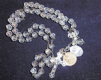 Sublime antique French glass and silver Rosary with two medallions. Hallmarked solid silver crucifix.