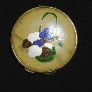 French Art Deco loose powder compact. Hand painted floral basket. VGC
