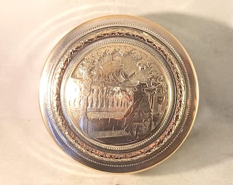 Antique French Repoussé Trinket Box: Nickel Plated Brass, Musical Scene