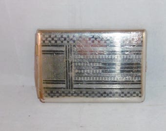 Machine etched French Art Deco cigarette case, large, slim size.