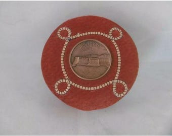 Adorable little red suede trinket box, souvenir of Dubrovnik c1950