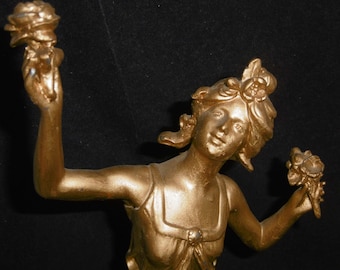 Antique French statuette "La Marchande de Fleurs", The Flower Seller, signed "Carlier".