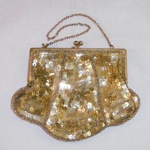Sac de soirée vintage super scintillant à sequins français et microbilles bronze.