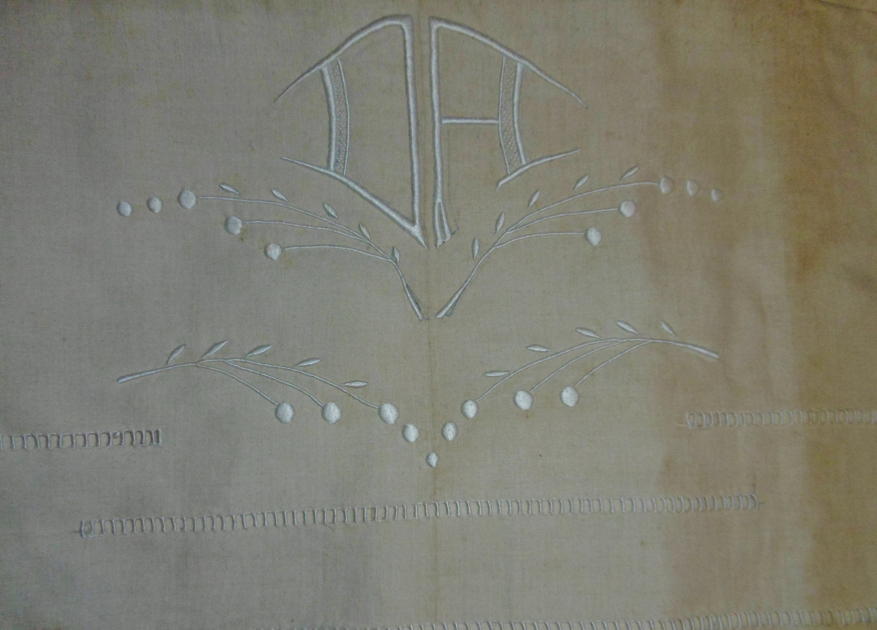 Exquis Feuille de Dot Français Antique Inutilisée Fortement Brodée. Linge Métis Écru. Da