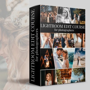 May include: A black and white box with the text "Lightroom Edit Course for photographers" on the front. The box features a collage of wedding photos.