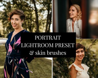 May include: A collage of three images featuring women with different hairstyles and clothing. The text "PORTRAIT LIGHTROOM PRESET & skin brushes" is superimposed on the images.