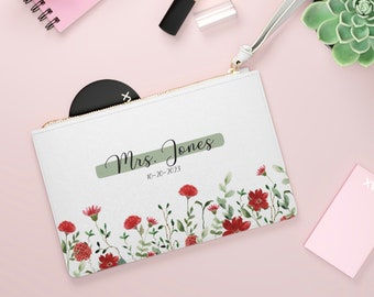 Personalized Wedding Day Clutch Bride Purse Makeup Bag For Bride Wedding Day Emergency Kit Mrs Clutch bag Bride Clutch Custom Gift For Bride