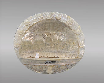 A large Heavy mother of pearl shell Bethlehem work circa 1900