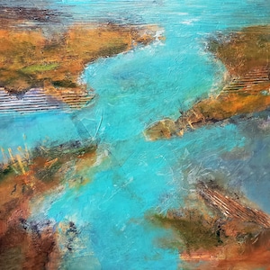 Marsh Colors original mixed media painting, abstract marsh view, medium size, framed ready to hang, Free continental US shipping