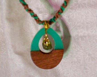 Peridot Teardrop Pendant Hemp Necklace, Boho Hippie Jewelry