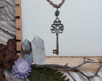 Natural Tone Ombre Necklace with Brass Tone Key Pendant