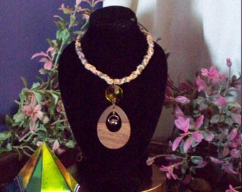 Boho Hemp Necklace, Pink Peach Ombre, Wood Teardrop Pendant
