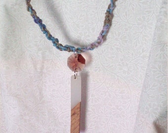 Ombre Hemp Choker, Wood Resin Pendant, Boho Macrame Necklace