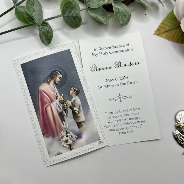 Personalized Italian First Holy Communion Remembrance Cards Communion Boy LOT of 8 cards