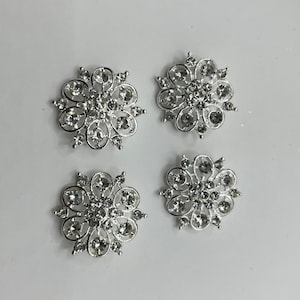 10 flower shape Silver rhinestone Buttons, 1 1/4&quot; Gems Glass Buttons, Jewel Buttons, DIY