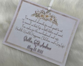 Italian Wedding favor tags, Jordan almonds wedding poem, five wishes for the bride and groom - SET of 18 TAGS