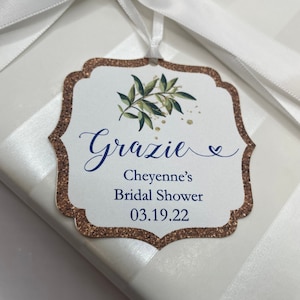Grazie Wedding favor tags, Jordan almonds tag, bigliettini bomboniere, Italian confetti bomboniera, tag, Bridal Shower Tags