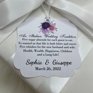 An Italian tradition Wedding favor tags, Jordan almonds wedding poem, five wishes for the bride and groom, Italian confetti  bomboniere, tag