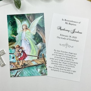 Cartões personalizados de lembrança de batismo italiano de anjo da guarda, cartões sagrados, cartões de oração, LOTE de 8 cartões, anjo da guarda, travessia da ponte