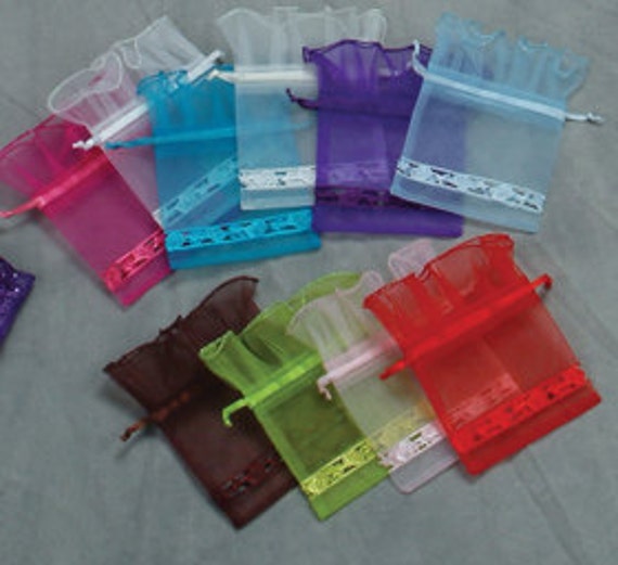 LOT OF 12 organza pouch Gift Bags Organza candy Jewelry Bags DIY favors  with drawstring and