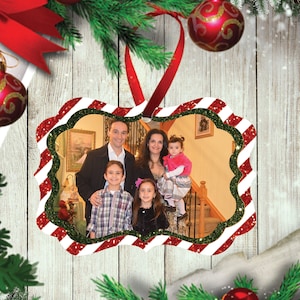 Gepersonaliseerde foto kerst ornament aandenken, aangepast ornament, zuurstok kerstboom decoratie. Gedrukt aan beide zijden