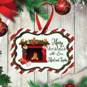 Personalized Fireplace Christmas Ornament Keepsake, Christmas Ornament, Custom Ornament, Christmas decoration. Printed on Both Sides