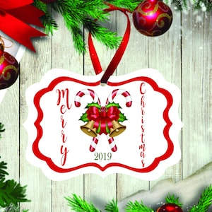 Personalized Christmas Ornament Keepsake, Christmas Ornament, Custom Ornament, candy cane Christmas tree decoration. Printed on Both Sides