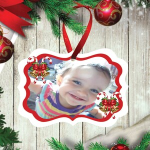Gepersonaliseerde foto kerst ornament aandenken, aangepast ornament, zuurstok kerstboom decoratie. Gedrukt aan beide zijden