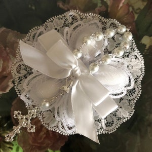 Confetti Flowers Almond  Flowers Baptism Christening koufeta mementos with rosary Favors  Bomboniere