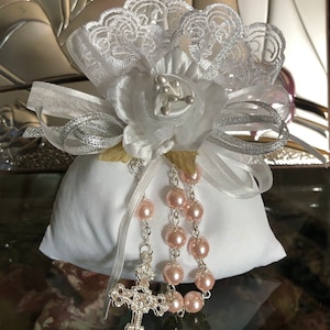 Italian Communion Favors Bomboniere w/t rosary ,Baptism Favors, Almond favor, FIVE SUGARED ALMONDS, Italian Favors, Greek koufeta
