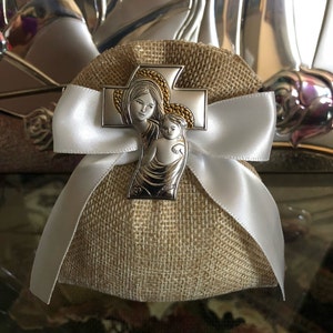 Burlap Favors Almond favors, Baptism favors  with CROSS, favors, koufeta mementos, italian favors, Communion, confirmation AF2399