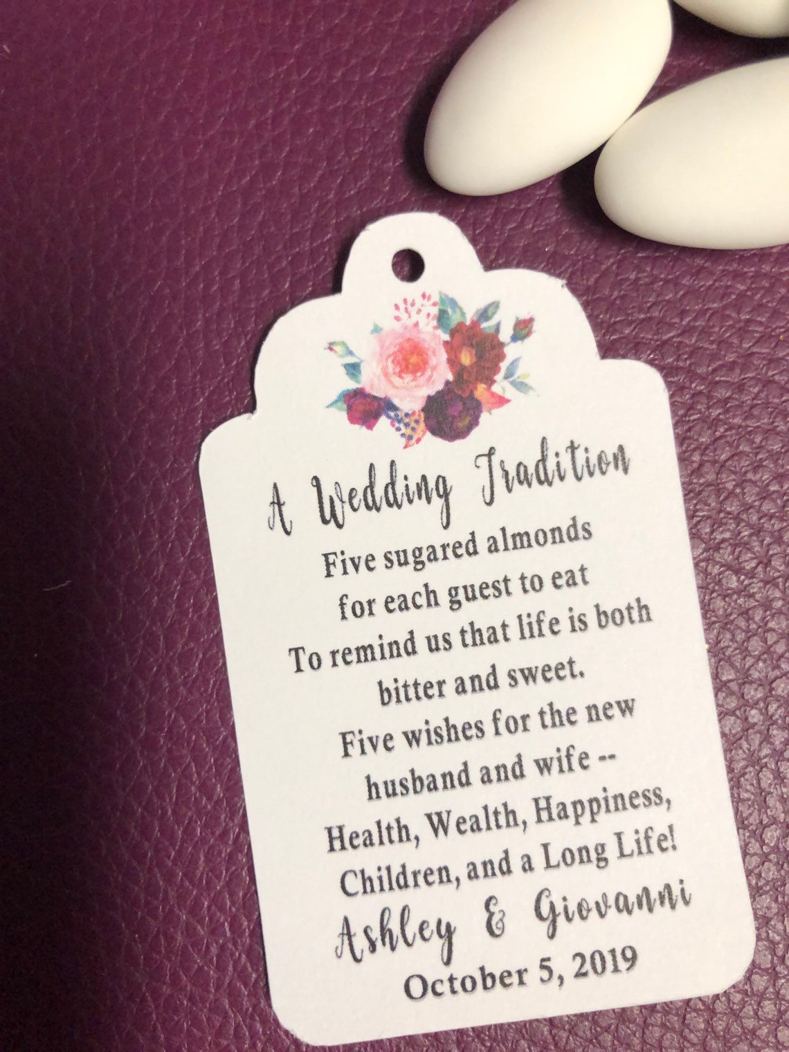 Italian Wedding Favor Tags Jordan Almonds Wedding Poem Five Etsy