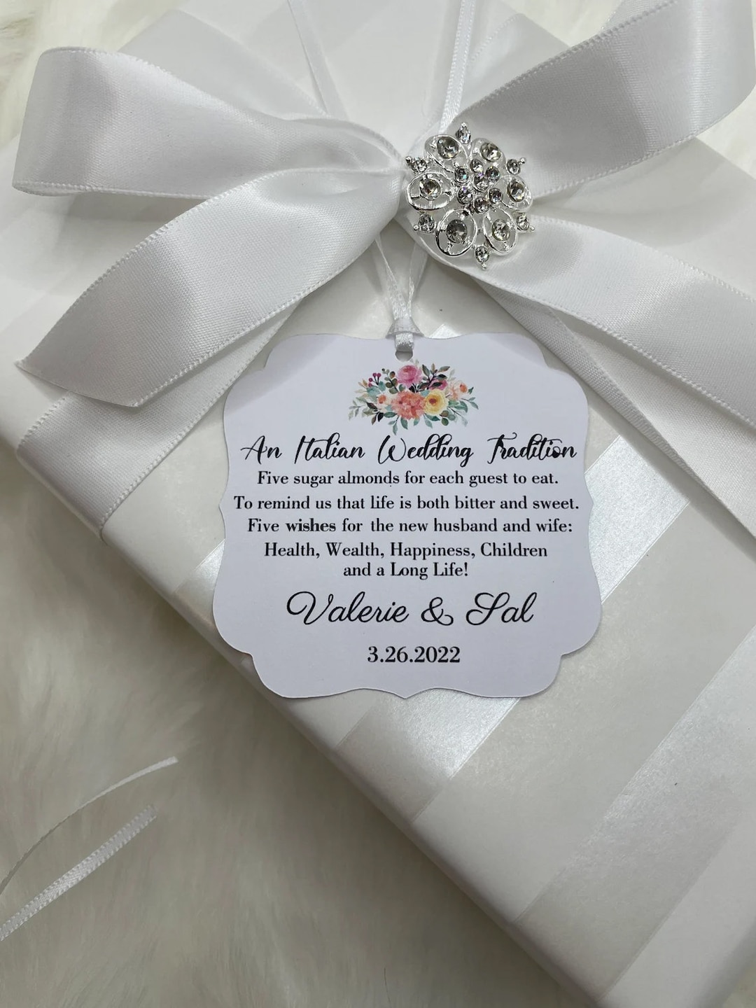 An Italian Tradition Wedding Favor Tags, Jordan Almonds Wedding Poem