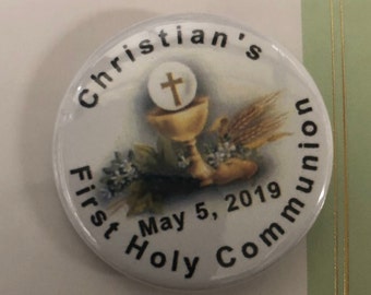 Personalized First Holy Communion Chalice Buttons (15 PACK) favors 1.5" Pin Back CB01