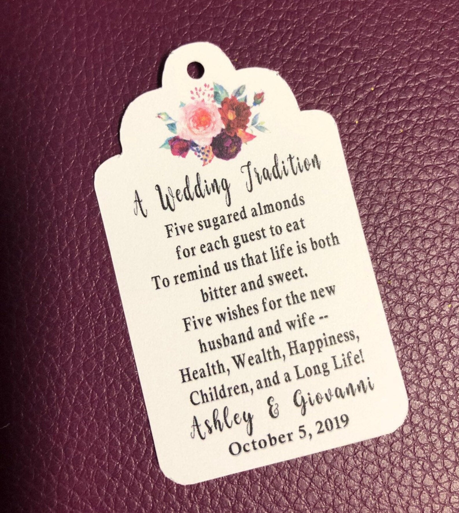 Italian Wedding Favor Tags, Jordan Almonds Wedding Poem, Five Wishes
