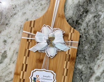 Planche à Découper Bambou Gravée Chrétienne - Cadeau Religieux Pour Baptême, Communion, Noël - Face Lisse Cuisine